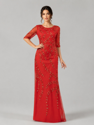 Vine Rhinestone Mesh Mermaid Formal Gown