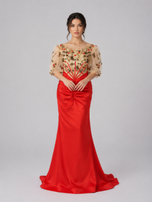 Beaded Satin Mermaid Evening Dress
