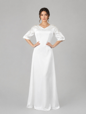 Beaded Shoulder Satin A-Line Evening Dress
