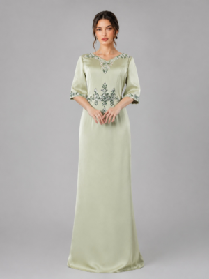 Luxury Floral Beaded Satin Occasion Maxi Dress