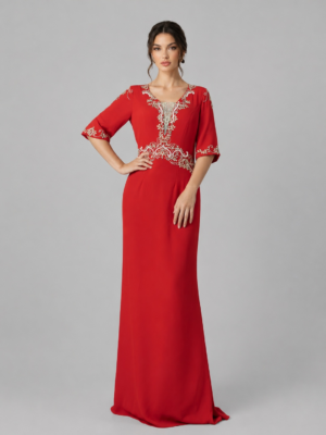 Floral Beaded Sheath Evening Gown