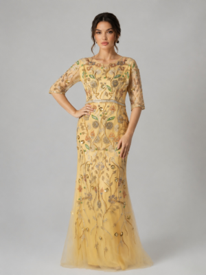 Nature Floral Beaded Mermaid Long Evening Dress