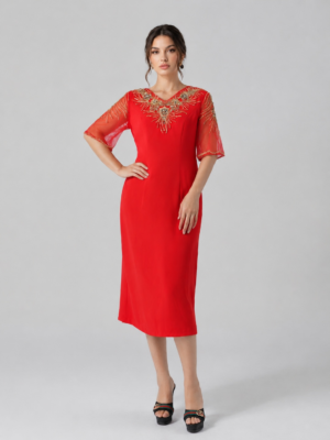 Embellished Midi Sheath Formal Gown