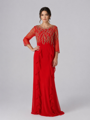 Embellished Ruffled Formal Long Gown