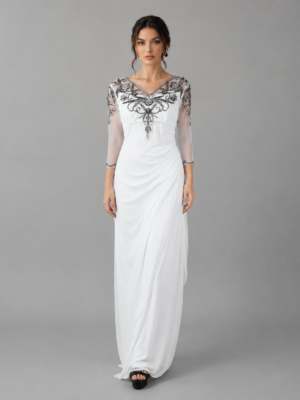 Beaded Draped Formal Long Gown