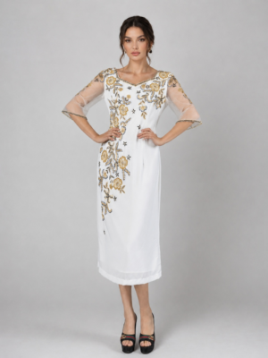 V‑Neck Embellished Midi Evening Dress