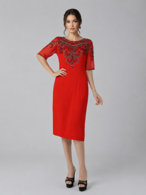 Ornate Hand Beaded Midi Formal Dress