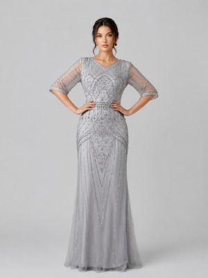 Vintage Beaded Embellished Formal Maxi Dress