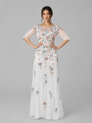 Multi‑Color Floral Beaded Formal Tulle Dress