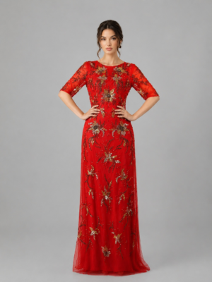 Floral Beaded Straight Formal Gown