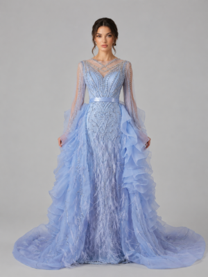 Sparkling Beaded Feather Mermaid Evening Dress