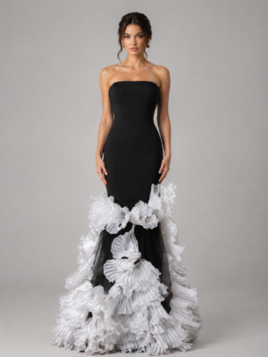 Strapless Mermaid Evening Gown Layered Ruffle Skirt