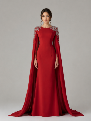 Round Neck Cape Sleeve Mermaid Formal Gown