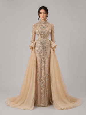 Detachable Overskirt High‑Neck Mermaid Formal Gown