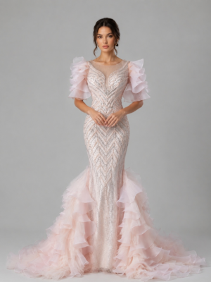 Romantic Voluminous Ruffle Statement Evening Gown