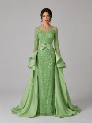 Removable Overskirt Luxury Long Sleeve Formal Gown