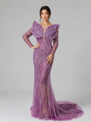Butterfly Beaded Mermaid Evening Gown