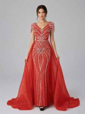 Detachable Overskirt Beaded Mermaid Party Dress