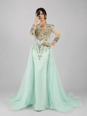 Luxury Detachable Overskirt Beaded Evening Dress