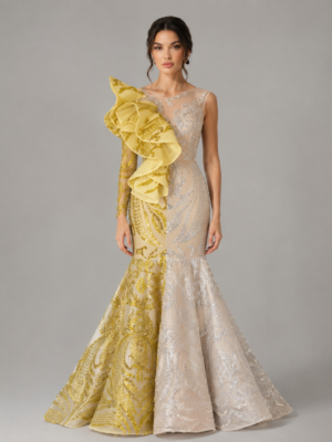 Dramatic Asymmetrical Two‑Tone Sequin Mermaid Evening Dress