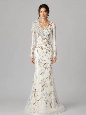 Statement One‑Shoulder Floral Lace Mermaid Evening Dress
