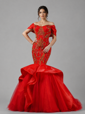 Off‑Shoulder Beaded Mermaid Formal Gown
