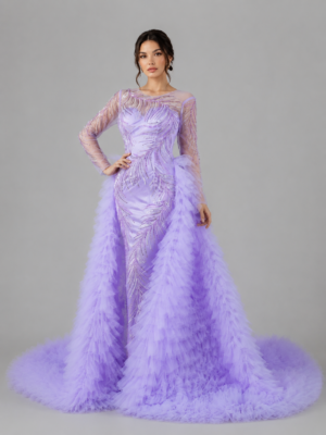 Detachable Tulle Mermaid Dress with Beading
