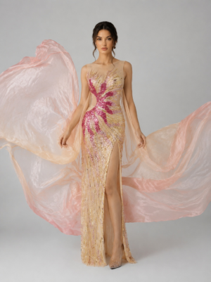 Transformable Luxury Evening Dress with Removable Overlay