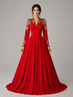 Luxury Long‑Sleeve Formal Gown With Decorated Shoulders