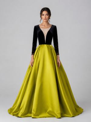 Contrast Design Illusion Neck Evening Gown