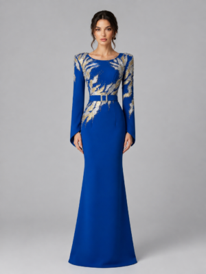 Beaded Leaf‑Pattern Mermaid Formal Gown With Belt